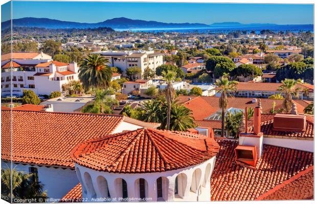 Court House Orange Roofs Buildings Pacific Ocean Santa Barbara C Canvas Print by William Perry