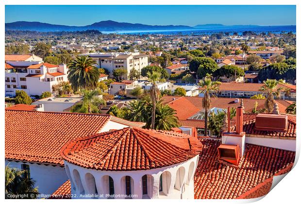 Court House Orange Roofs Buildings Pacific Ocean Santa Barbara C Print by William Perry