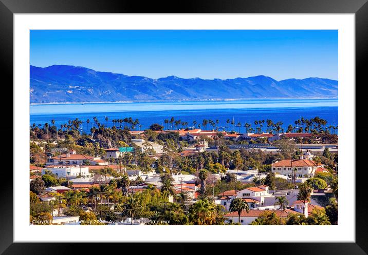 Buildings Coastline Pacific Ocean Santa Barbara California Framed Mounted Print by William Perry