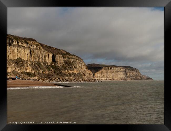 The Cliffs of Hastings on a Moody Day. Framed Print by Mark Ward