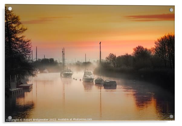 Misty sunrise on the River Frome Acrylic by Robert Bridgewater