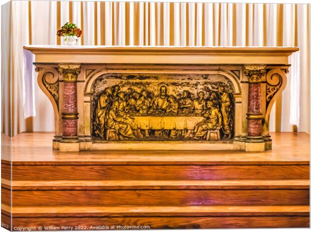 Last Supper Bronze Altar Saint Laurent Church Normandy France Canvas Print by William Perry