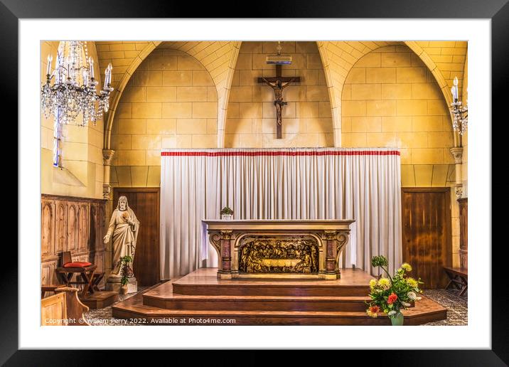 Crucifix Last Supper Altar Saint Laurent Church Normandy France Framed Mounted Print by William Perry