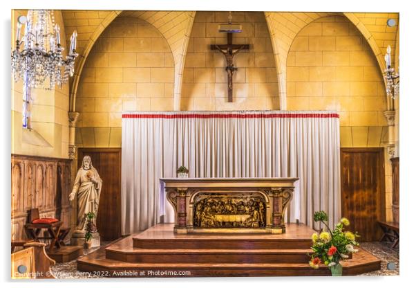 Crucifix Last Supper Altar Saint Laurent Church Normandy France Acrylic by William Perry