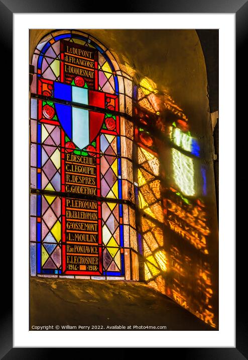 Memorial Stained Glass Saint Laurent Church Normandy France Framed Mounted Print by William Perry