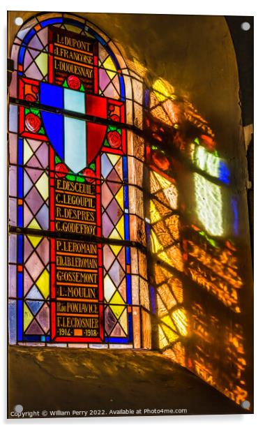 Memorial Stained Glass Saint Laurent Church Normandy France Acrylic by William Perry