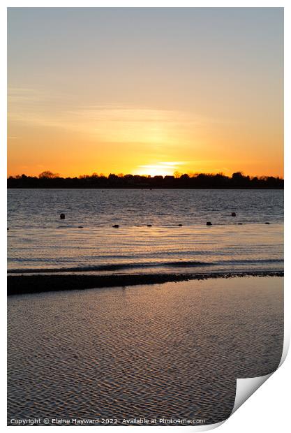 Sunset over the Colne estuary at Brightlingsea Print by Elaine Hayward