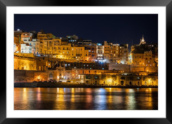 Valletta City By Night In Malta Framed Mounted Print by Artur Bogacki