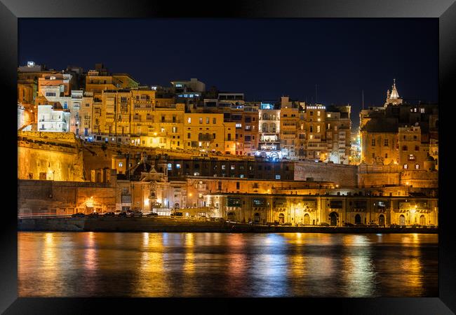 Valletta City By Night In Malta Framed Print by Artur Bogacki