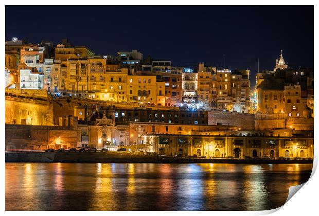 Valletta City By Night In Malta Print by Artur Bogacki