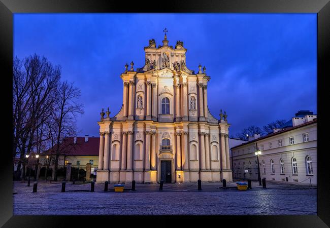 Carmelite Church in Warsaw at Night Framed Print by Artur Bogacki