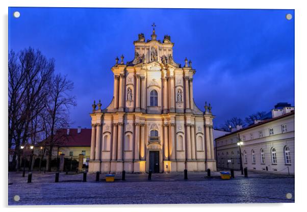 Carmelite Church in Warsaw at Night Acrylic by Artur Bogacki