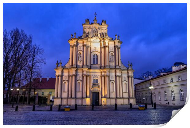 Carmelite Church in Warsaw at Night Print by Artur Bogacki