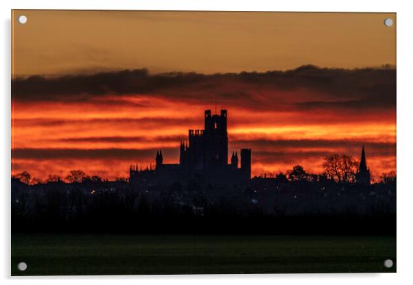 Pre-dawn glow over Ely, Cambridgeshire, 29th January 2022 Acrylic by Andrew Sharpe
