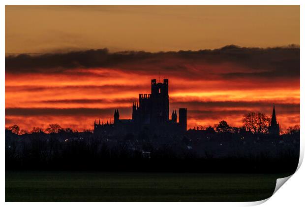 Pre-dawn glow over Ely, Cambridgeshire, 29th January 2022 Print by Andrew Sharpe