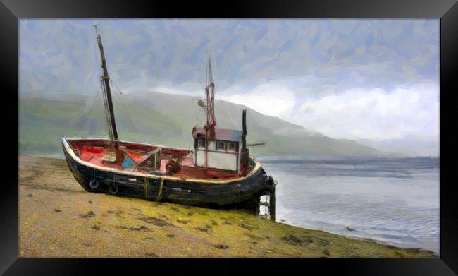Beached fishing boat Framed Print by Gary Eason