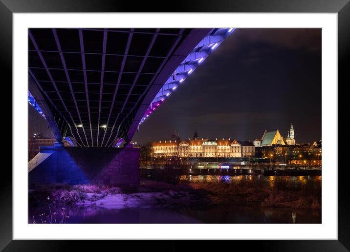 Bridge And The City By Night In Warsaw Framed Mounted Print by Artur Bogacki