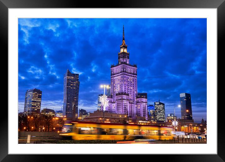 Warsaw City Centre in Poland at Evening Twilight Framed Mounted Print by Artur Bogacki
