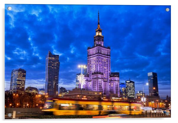 Warsaw City Centre in Poland at Evening Twilight Acrylic by Artur Bogacki