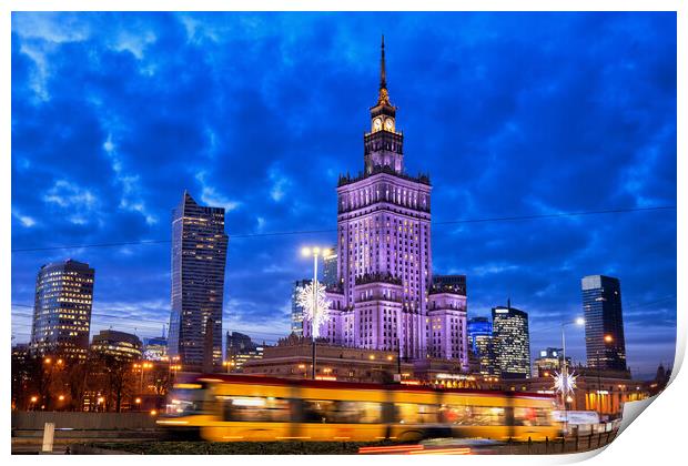 Warsaw City Centre in Poland at Evening Twilight Print by Artur Bogacki