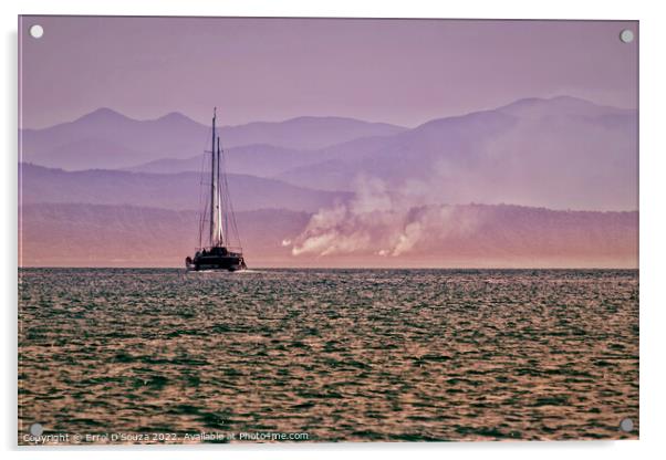 Sailboat Cruise along a Smoky Misty Mountainous Range Acrylic by Errol D'Souza