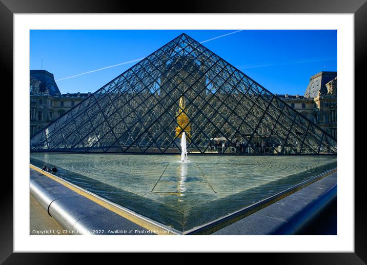 The Louvre Pyramid in the main courtyard of Louvre Museum in Paris, France Framed Mounted Print by Chun Ju Wu