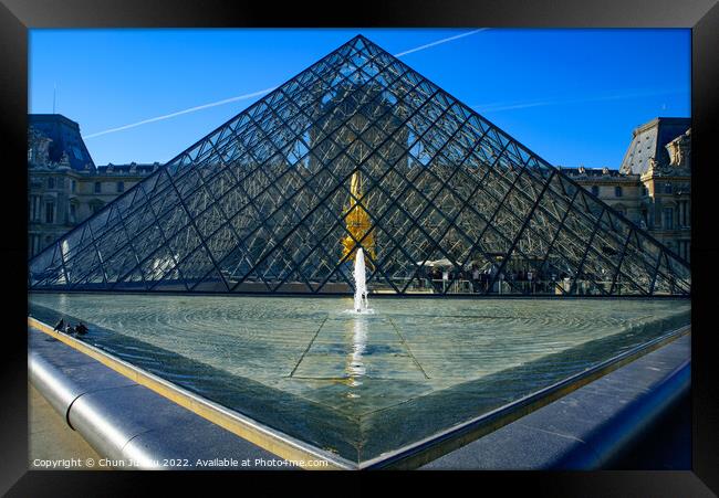 The Louvre Pyramid in the main courtyard of Louvre Museum in Paris, France Framed Print by Chun Ju Wu