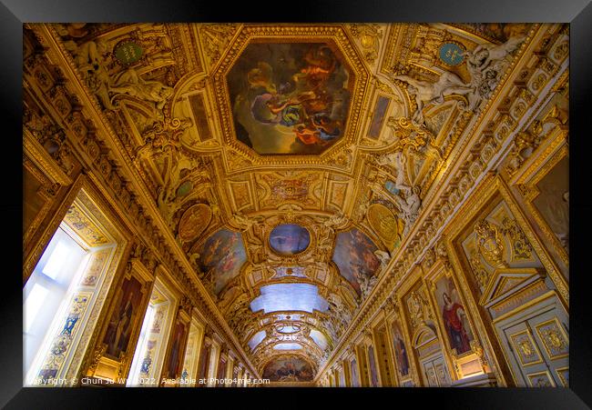 Decorated ceiling of the Apollo Gallery (Galerie d'Apollon) at Louvre Museum in Paris, France Framed Print by Chun Ju Wu