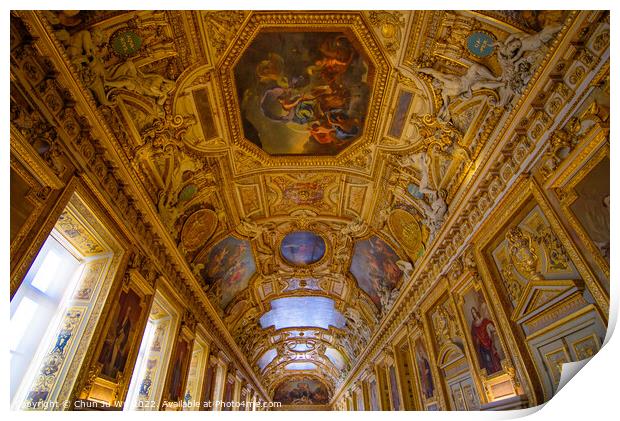 Decorated ceiling of the Apollo Gallery (Galerie d'Apollon) at Louvre Museum in Paris, France Print by Chun Ju Wu