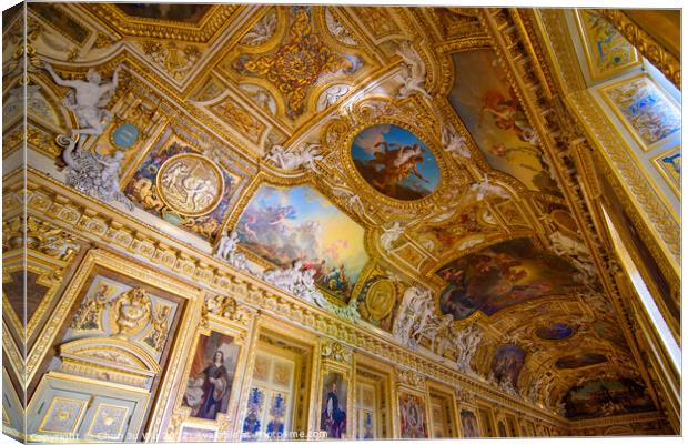 Decorated ceiling of the Apollo Gallery (Galerie d'Apollon) at Louvre Museum in Paris, France Canvas Print by Chun Ju Wu