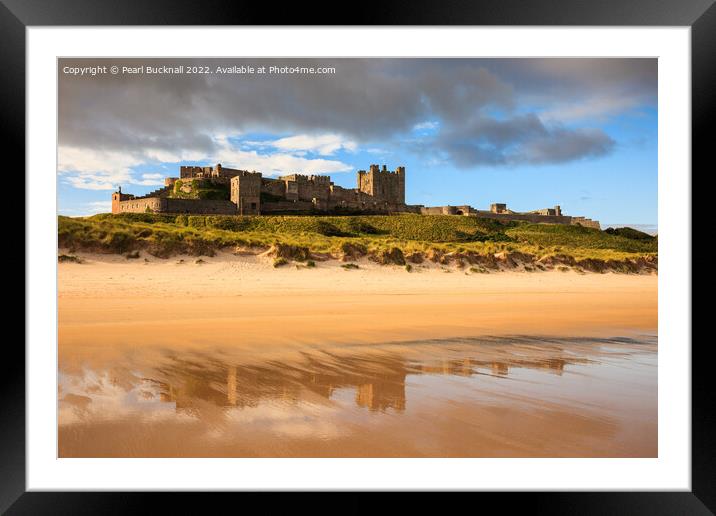 Bamburgh Castle and Beach Northumberland Framed Mounted Print by Pearl Bucknall