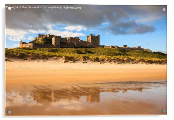 Bamburgh Castle and Beach Northumberland Acrylic by Pearl Bucknall