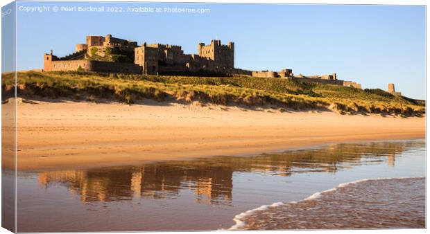 Bamburgh Castle Reflected Northumberland coast Canvas Print by Pearl Bucknall