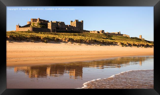 Bamburgh Castle Reflected Northumberland coast Framed Print by Pearl Bucknall