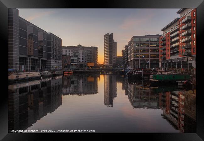 Sunrise at the Leeds Dock Framed Print by Richard Perks