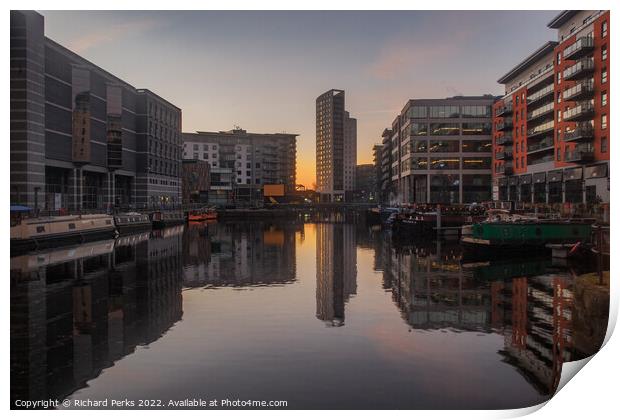Sunrise at the Leeds Dock Print by Richard Perks