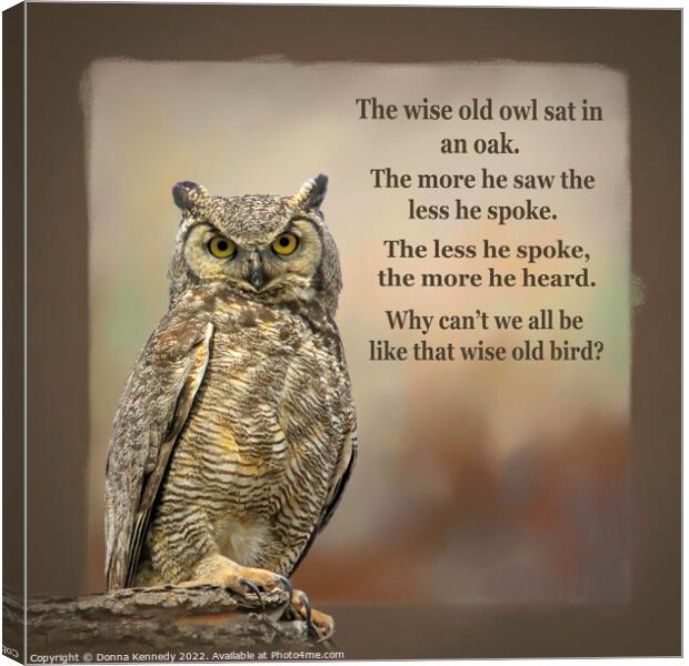 The Wise Old Owl Poem Canvas Print by Donna Kennedy