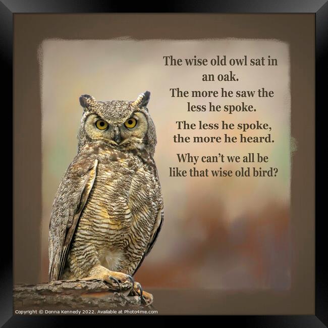 The Wise Old Owl Poem Framed Print by Donna Kennedy