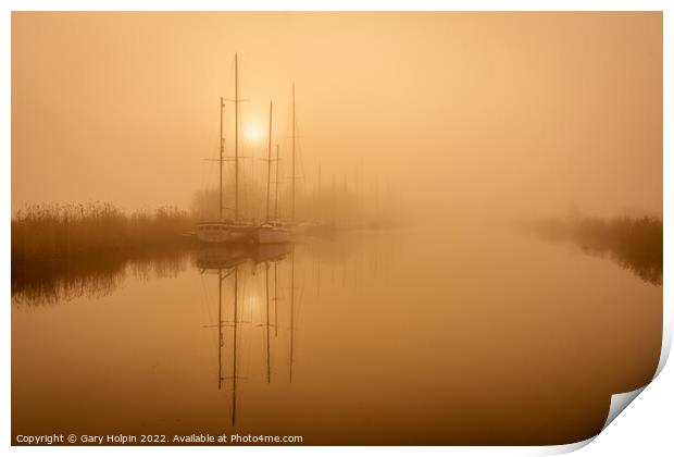 Boats in the mist Print by Gary Holpin