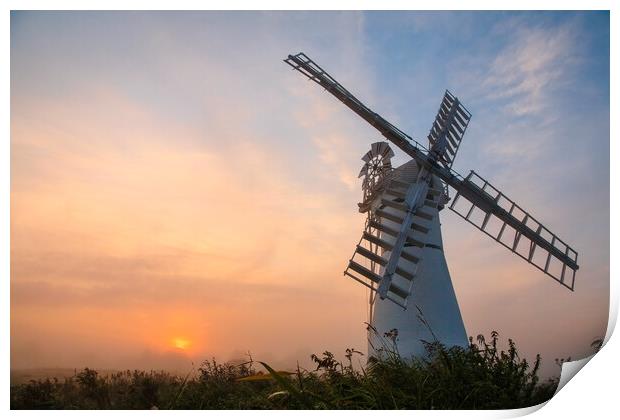 Thurne windmill at sunrise Print by tim miller