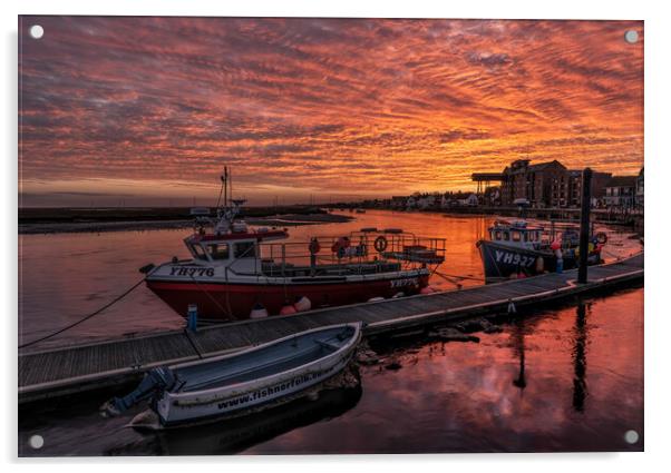 A fiery sky over Wells harbour Acrylic by Gary Pearson