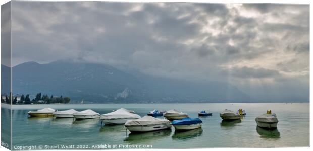 Peaceful morning at tranquil Lake Annecy, France Canvas Print by Stuart Wyatt