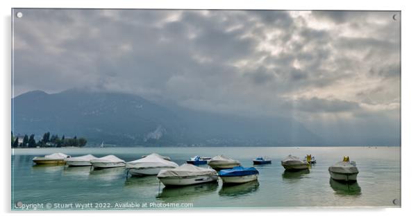 Peaceful morning at tranquil Lake Annecy, France Acrylic by Stuart Wyatt