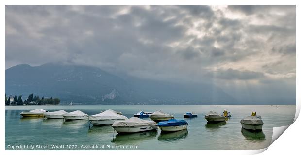 Peaceful morning at tranquil Lake Annecy, France Print by Stuart Wyatt