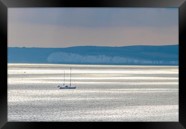 sailing boat at rest on a calm sea  Framed Print by tim miller