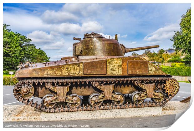 Sherman US Tank Monument Omaha Beach Area Normandy France Print by William Perry
