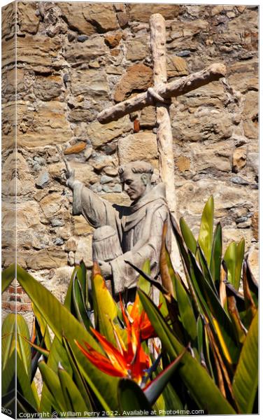 Father Serra Statue Mission San Juan Capistrano California Canvas Print by William Perry