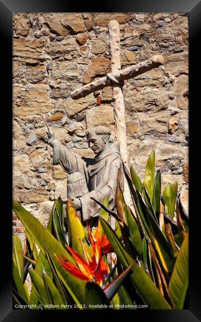 Father Serra Statue Mission San Juan Capistrano California Framed Print by William Perry