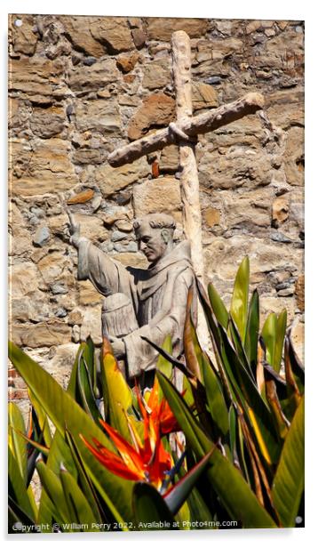 Father Serra Statue Mission San Juan Capistrano California Acrylic by William Perry