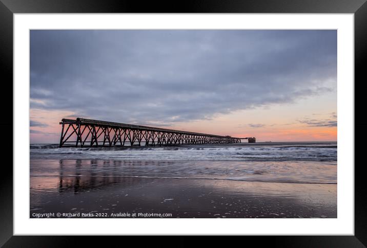 Steetley Pier in reflection Framed Mounted Print by Richard Perks